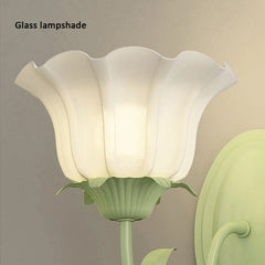 Green Floral Leaf Wall Sconce with Frosted Glass Tulip Shades