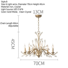 Brushed Gold Crystal Floral Chandelier Light Fixture