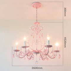 Pink Crystal Flower Chandelier with Rose Buds and Leaf Accents