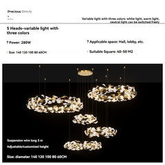 Gold Leaf Ring Pendant Light with White Accents Fixture