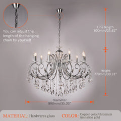 Gold Crystal Chandelier with Swirling Arms and Candle-Style Lights