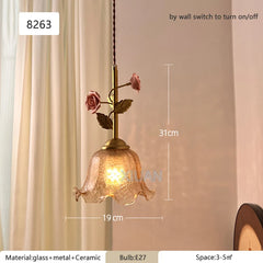 Gold Ceramic Flower Pendant Light with Glass Shade