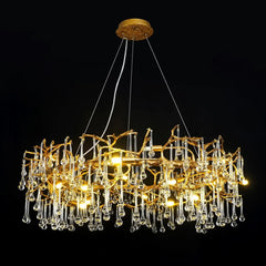 Gold Branch Crystal Waterfall Chandelier with E12 Bulb Base