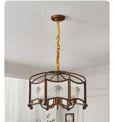 Brushed Gold Floral Pendant Light with Frosted Glass