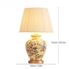 Ceramic Floral Bird Table Lamp with Fabric Shade