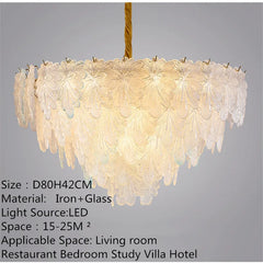 Feather Glass Tiered Chandelier with Multi-Colored Gem Accents
