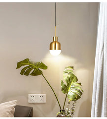 Gold Metal Dome Pendant Light with Frosted Glass Shade
