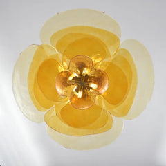Glass Leaf Tiered Chandelier Polished Copper Floral Pendant Light