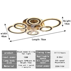 Ceiling fan light with dimensions and specifications on a white background