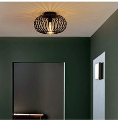 Brushed Open Cage Semi-Flush Mount Ceiling Light Fixture