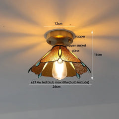 Ceiling light fixture with measurements and bulb information on a neutral background