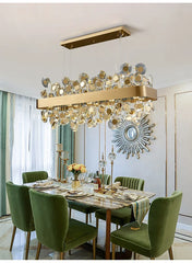 Gold Crystal Floral Chandelier Pendant Light with Mirror Accents