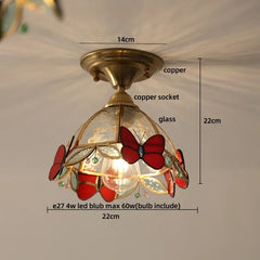 Ceiling light fixture with butterfly design and measurements on a neutral background