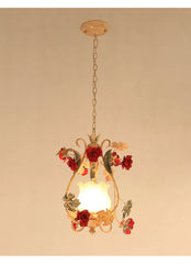 Gold Floral Pendant Light with Rose Accents