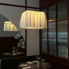 White Fabric Ruffled Pendant Light Hanging Fixture