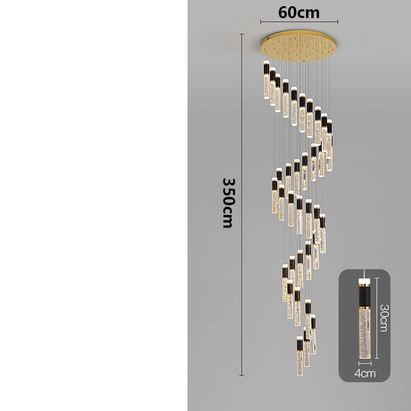 Chandelier with dimensions labeled on a gray background