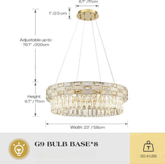 Gold Crystal Tiered Ring Chandelier with Rectangular Faceted Gems