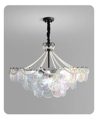 Iridescent Glass Petal Chandelier with Pearl Garland Accents