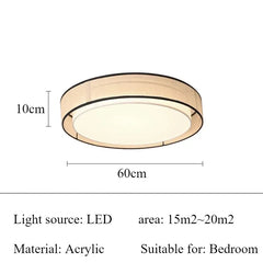 Beige Fabric Drum Flush Mount Light Black Trim Frosted Diffuser