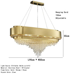 Tiered Crystal Waterfall Chandelier with Gold Finish Metal Frame