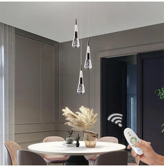 Gold Crystal Teardrop Pendant Light Fixture, Dimmable Remote Control