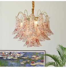 Gold Floral Bell Shaped Glass Chandelier Pendant Light