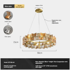 Gold Ring Chandelier with Textured Butterfly Glass Cubes