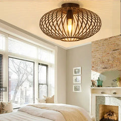 Brushed Open Cage Semi-Flush Mount Ceiling Light Fixture