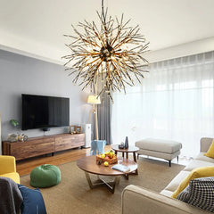 Starburst Pendant Light with Colorful Ceramic Flower Accents