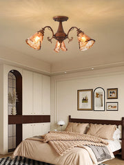 Brushed Bronze Floral Semi-Flush Mount Ceiling Light