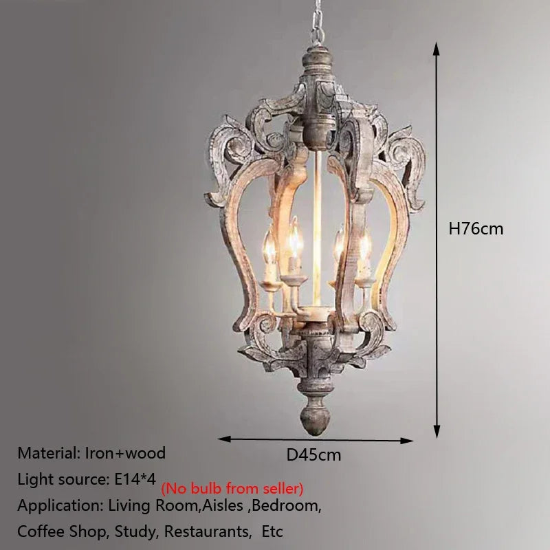 Decorative pendant light with dimensions and material details on a gray background