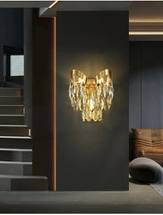 Gold Crystal Teardrop Cascading Chandelier Light