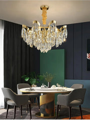 Gold Crystal Teardrop Cascading Chandelier Light