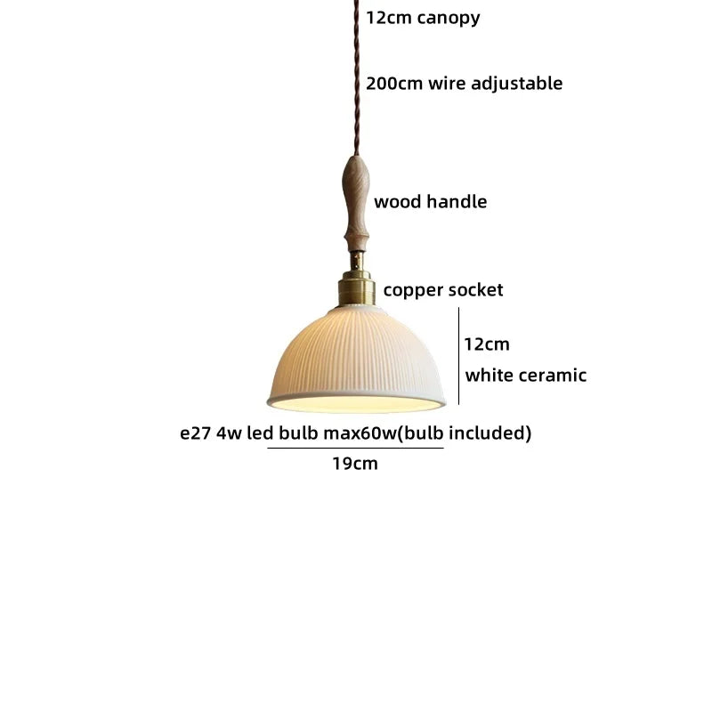 Pendant light with labeled parts on a white background