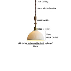 Pendant light with labeled parts on a white background