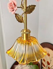 Gold Ceramic Flower Pendant Light with Glass Shade
