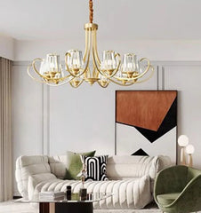 Gold Floral Crystal Chandelier with Fluted Glass Shades