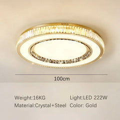 Gold ceiling light fixture with crystal accents on a plain background