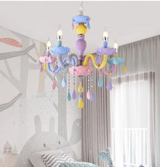 Macaron Crystal Chandelier Pastel Floral Semi-Flush Ceiling Light