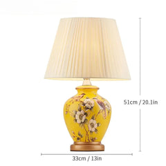 Ceramic Floral Bird Table Lamp with Fabric Shade
