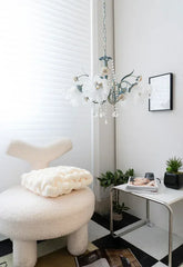 Blue Floral Ceramic Chandelier with Crystal Accents