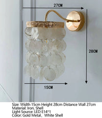 Gold Sconce with Tiered Capiz Shells and Wave Arm
