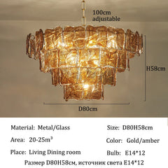 Gold Tiered Glass Chandelier Hanging Pendant Light