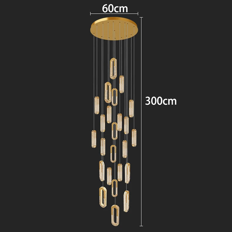 Chandelier with dimensions labeled on a black background