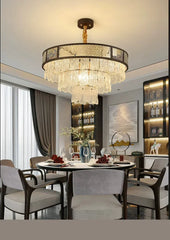 Tiered Faceted Crystal Waterfall Chandelier with Gold Accents