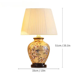 Ceramic Floral Bird Table Lamp with Fabric Shade