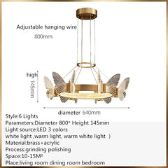Gold Butterfly Ring Pendant Light with Clear Crystal Accents