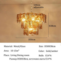 Gold Tiered Glass Chandelier Hanging Pendant Light