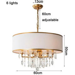 Gold Crystal Chandelier Drum Shade Pendant Light