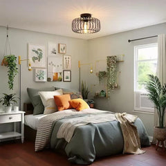 Brushed Open Cage Semi-Flush Mount Ceiling Light Fixture